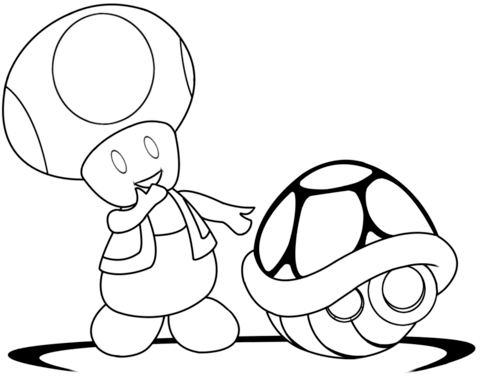 Toad with green shell coloring page free printable coloring pages