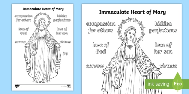 Immaculate heart of mary colouring page teacher made
