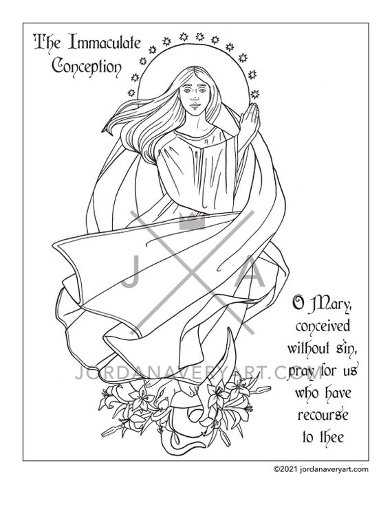 Immaculate conception coloring page instant download