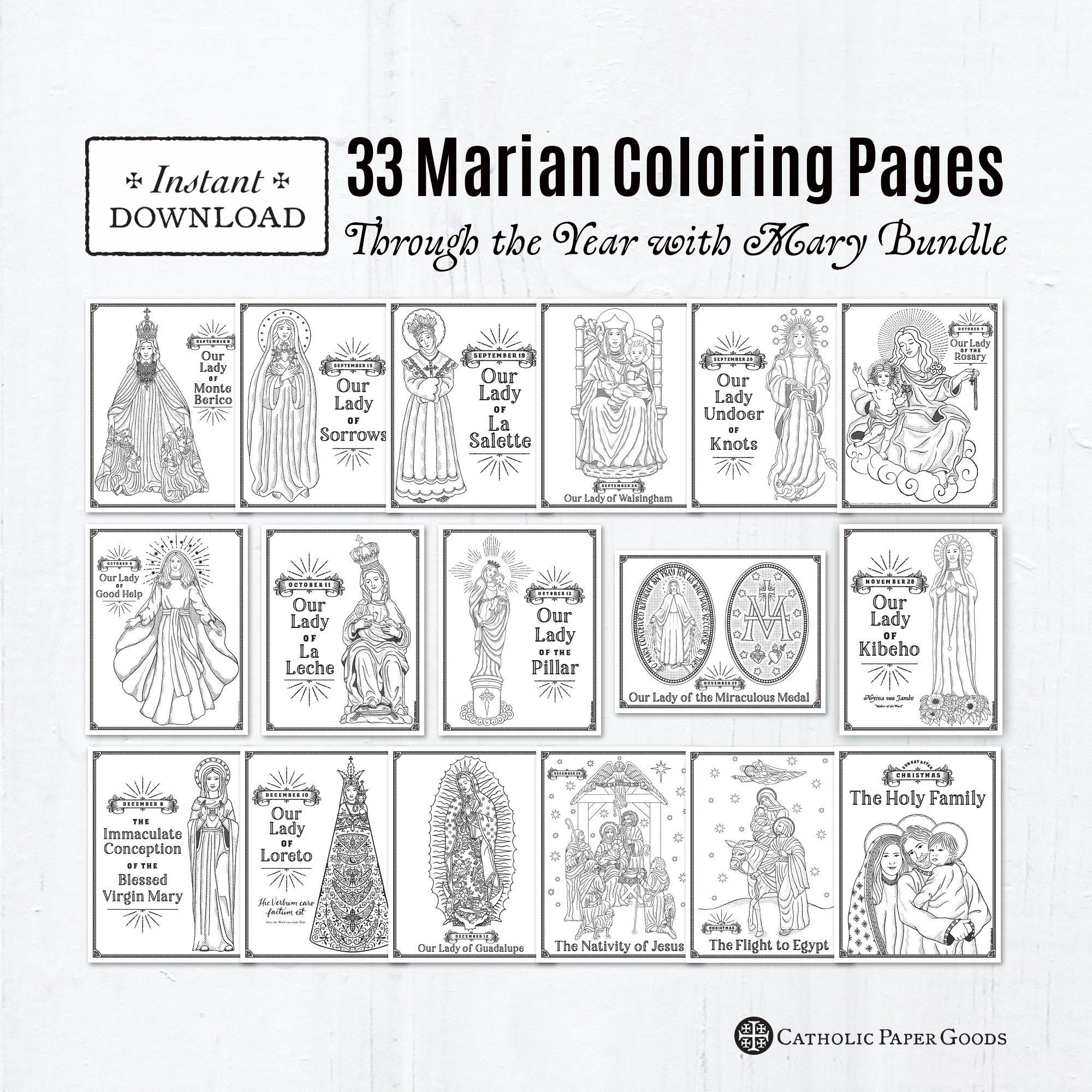 Marian catholic coloring pages bundle of printable coloring pages