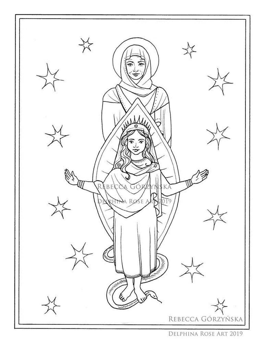 Immaculate conception coloring page st anne and child mary