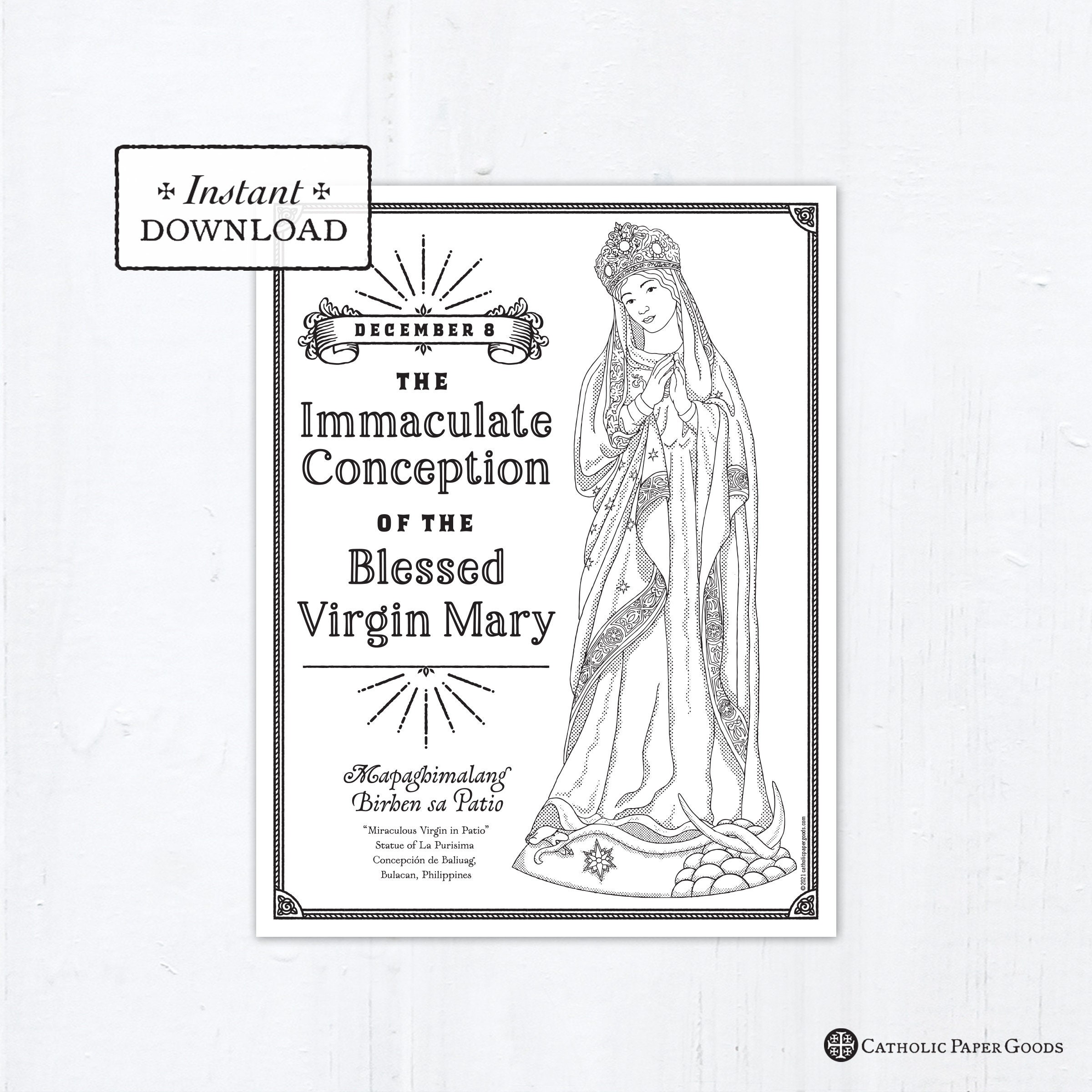 Catholic coloring page the immaculate conception of the blessed virgin mary catholic marian coloring page printable coloring page pdf