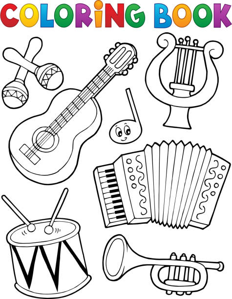 Coloring book music instruments stock illustration