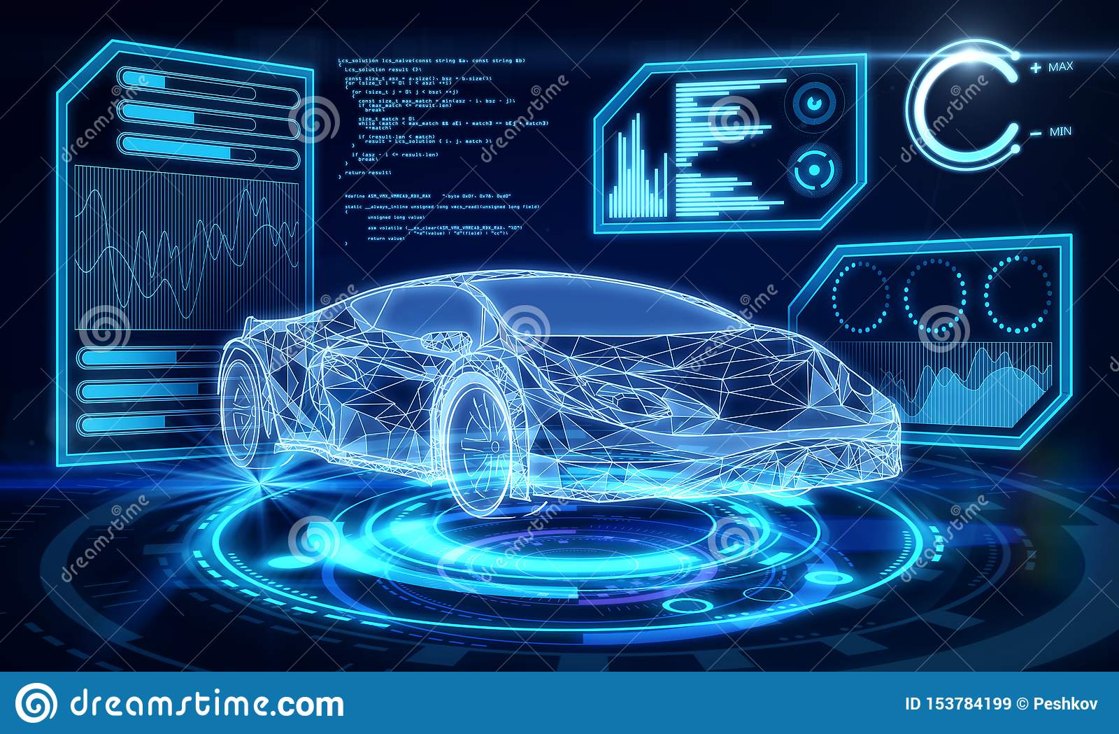 Creative blue car interface wallpaper stock illustration
