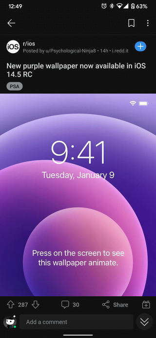 Apple ios rc adds a new purple live wallpaper download link inside