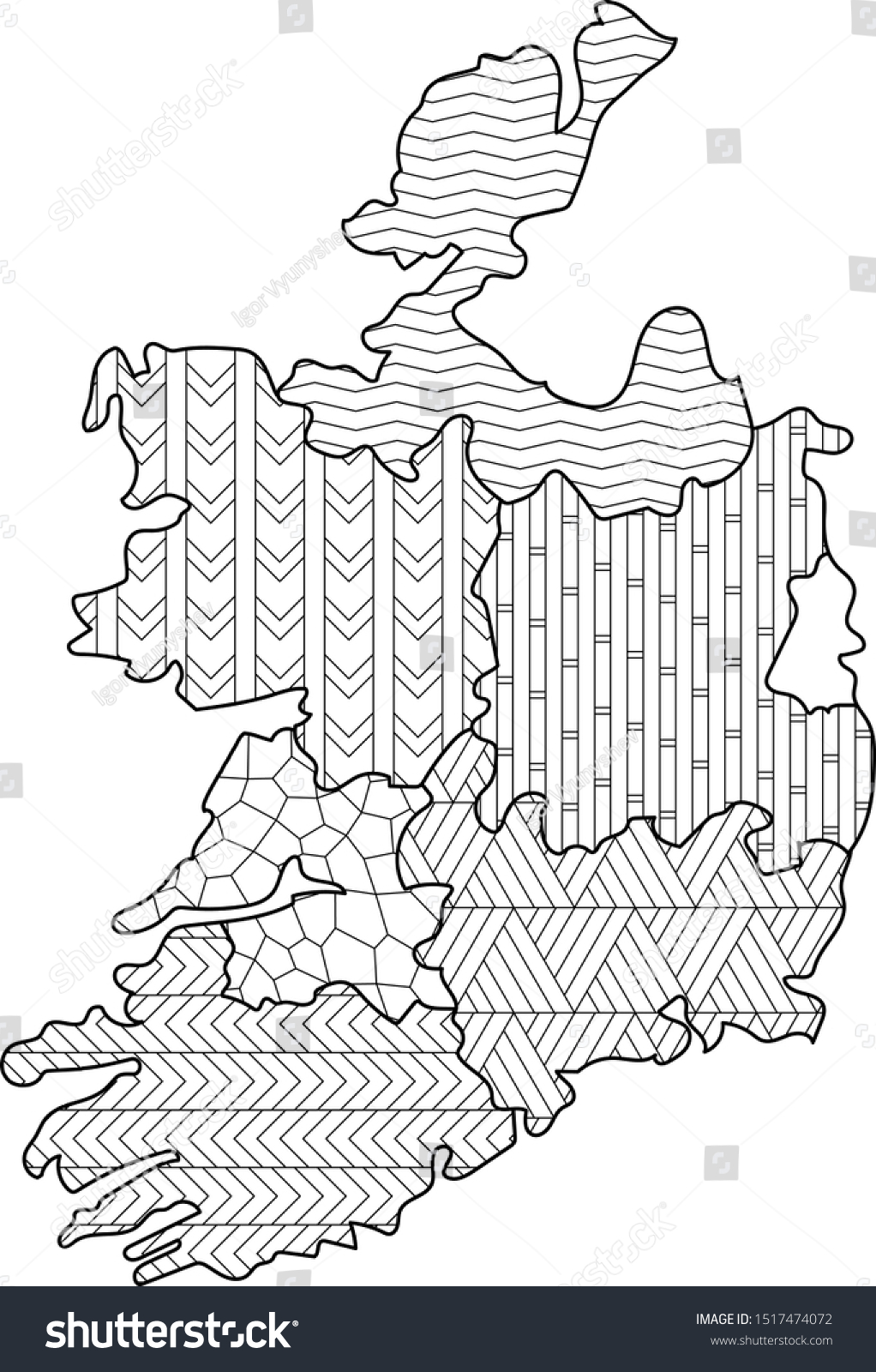Coloring page ireland map administrative division stock vector royalty free
