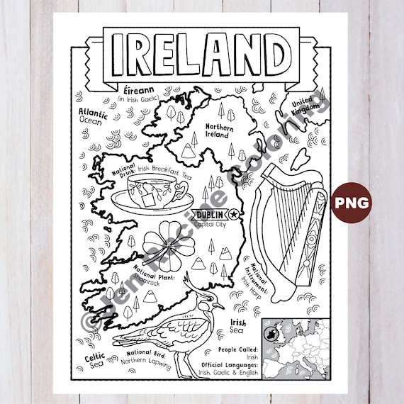Ireland coloring page geography of europe digital download coloring page