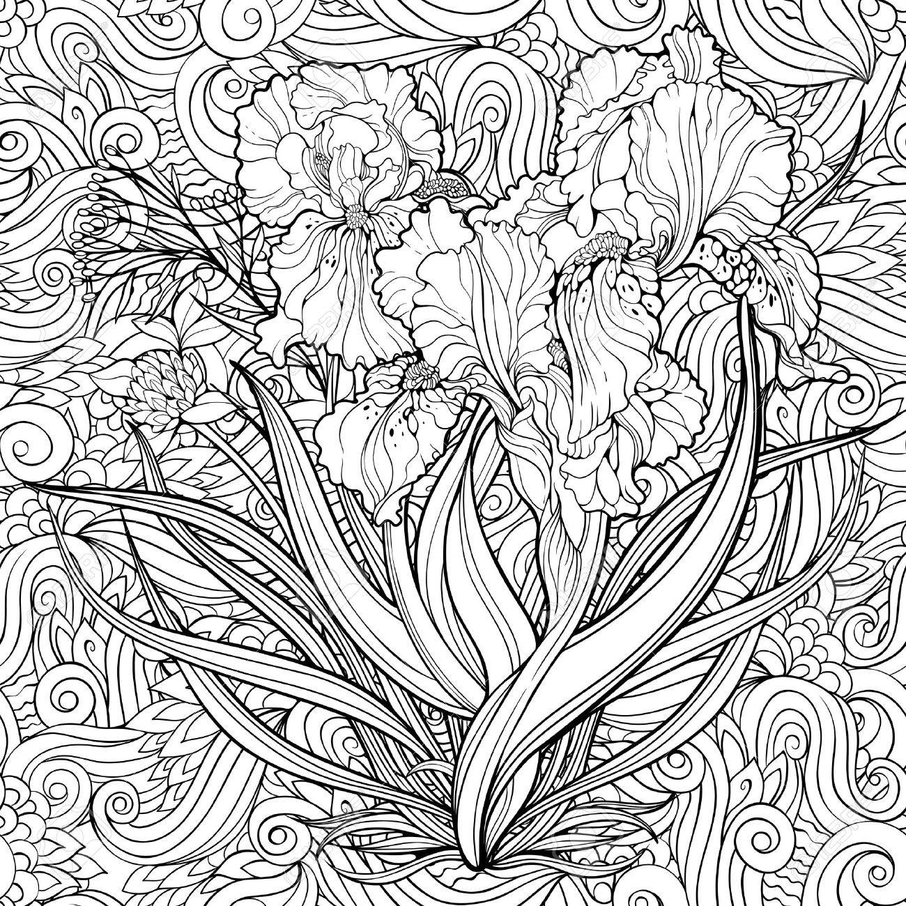 Seamless pattern of iris flowers coloring page royalty free svg cliparts vectors and stock illustration image