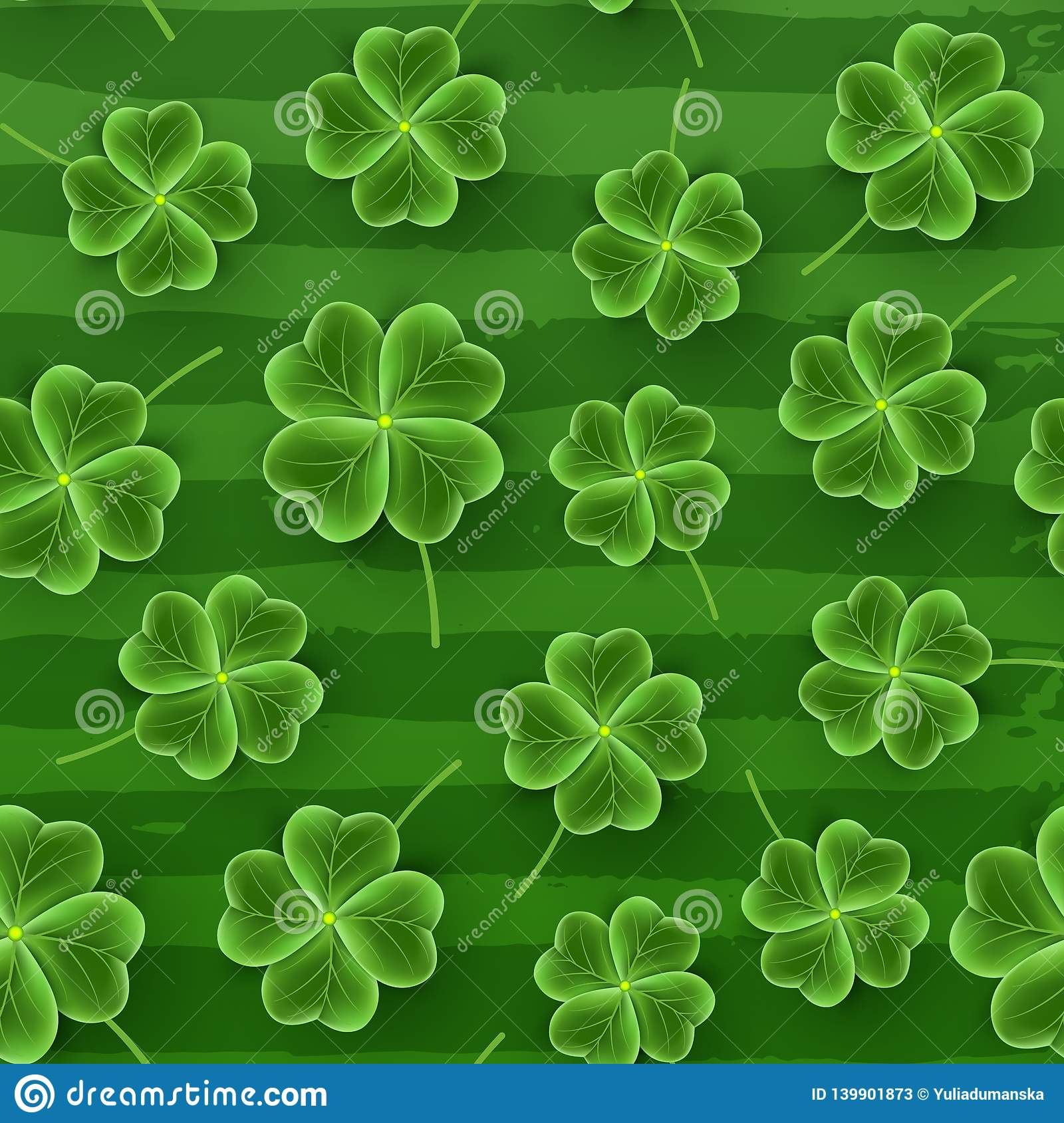 San patricks day pattern of realistic clover leaves green shamrock grass wallpaper joy flower for irish beer festival stock vector