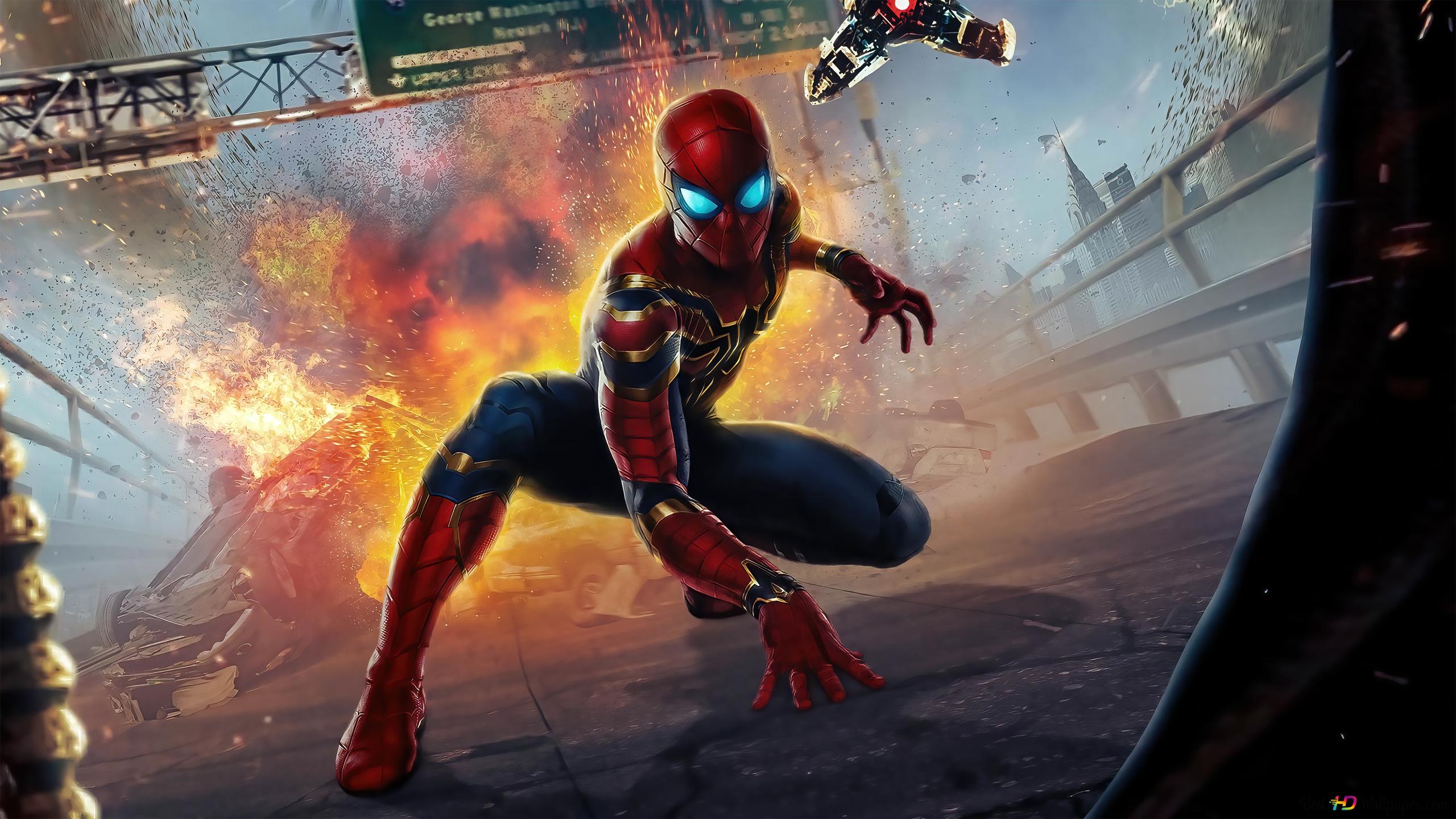Iron spider man and blast behind him k wallpaper download