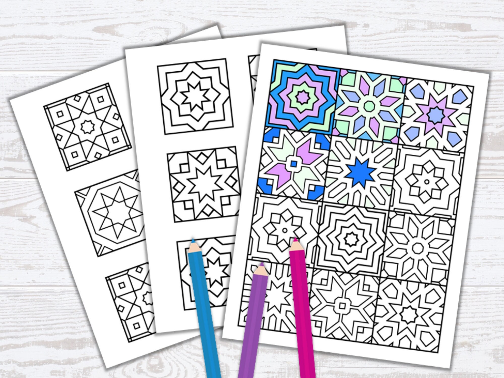 Mosaic tile coloring pages adult coloring page moroccan tile zen coloring pages islamic design printable pdf instant download download now