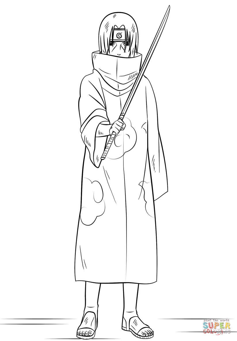 Itachi uchiha from naruto coloring page free printable coloring pages