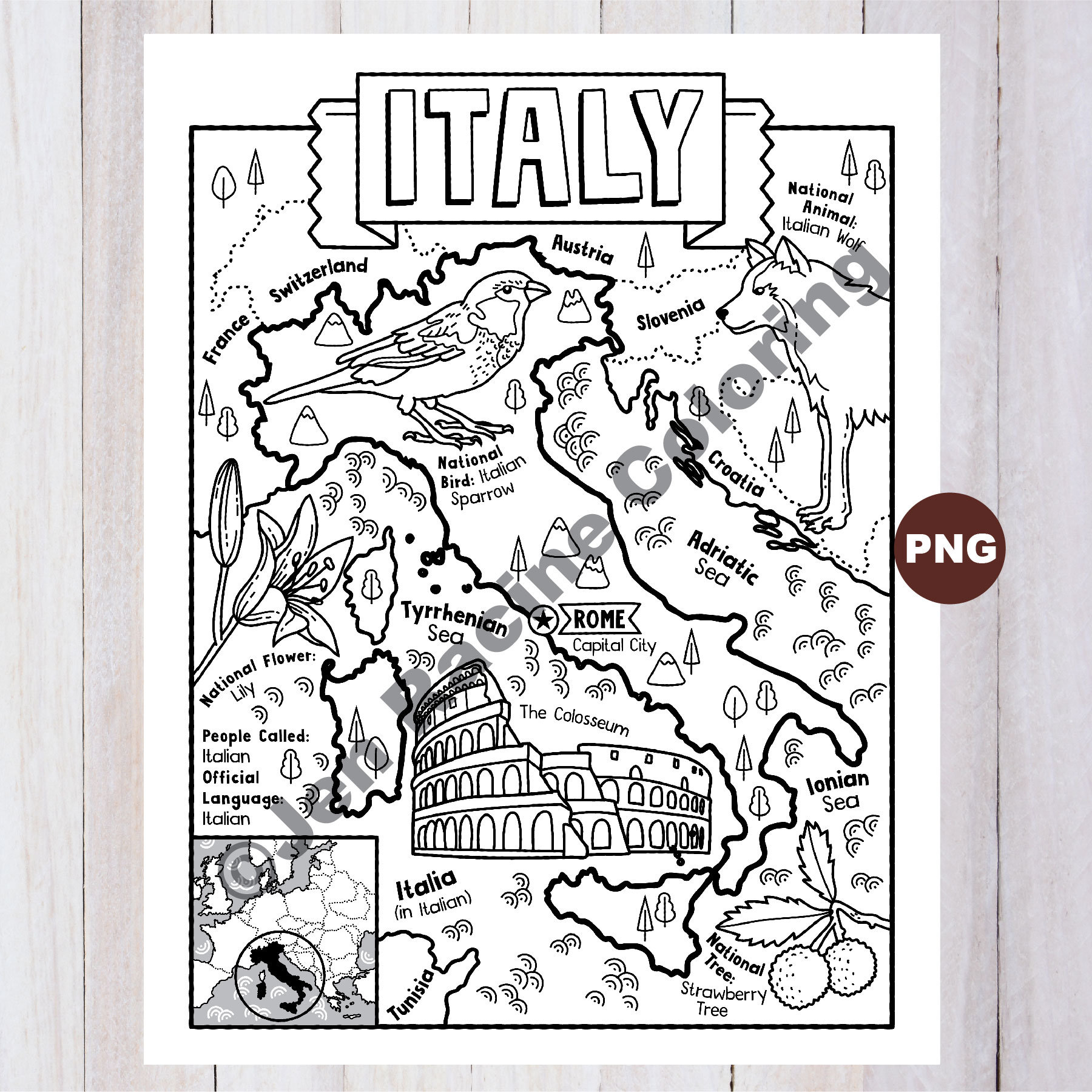 Buy italy coloring page geography of europe digital download online in india