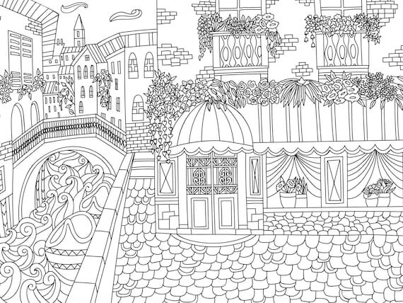 Venice italy coloring page printable adult coloring page downloadable colouring sheet travel activity for all ages