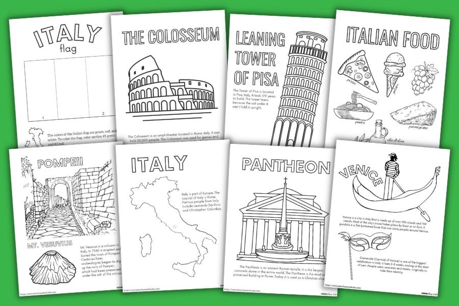 Educational italy coloring pages for kids