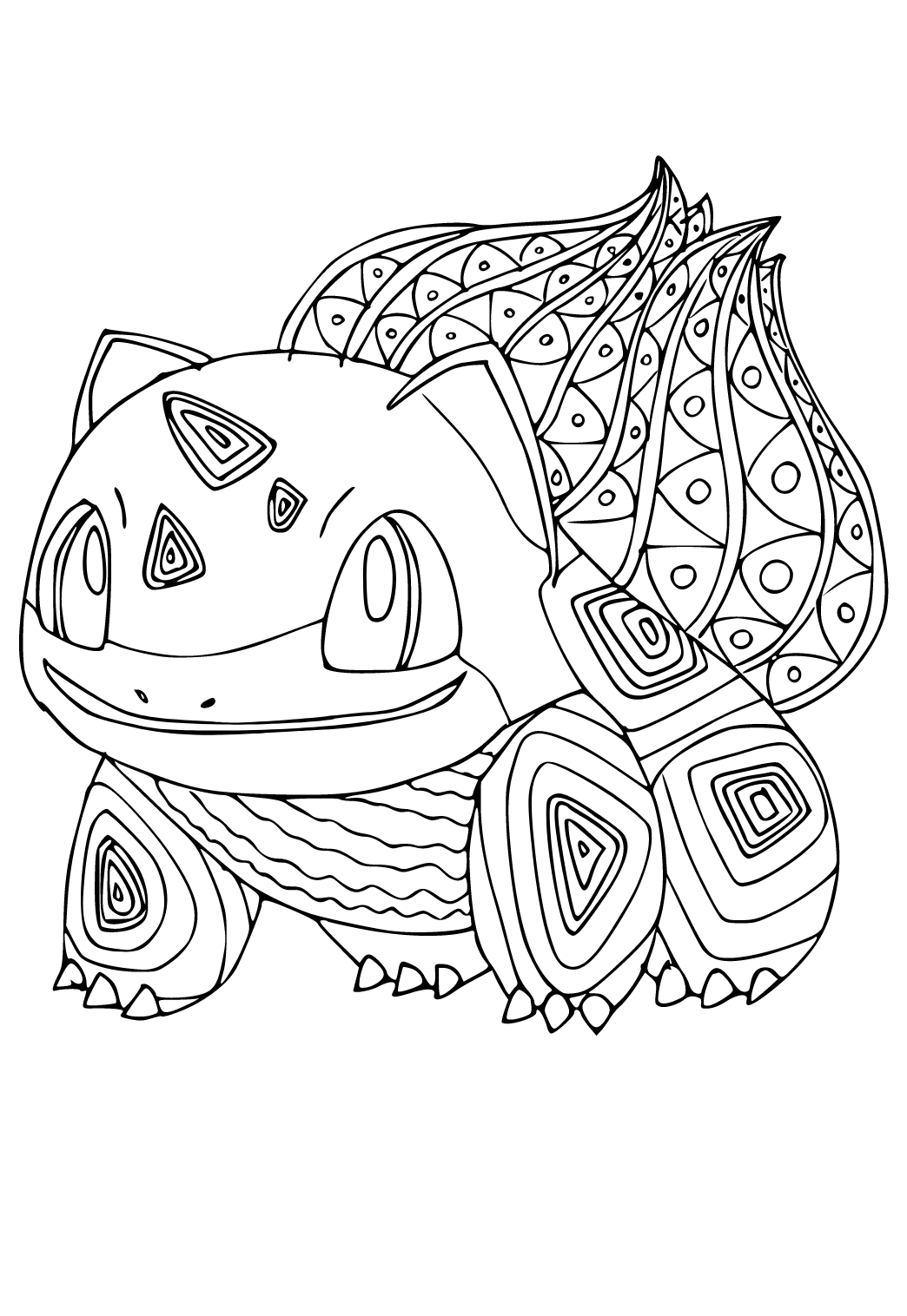 Free printable bulbasaur pattern coloring page for adults and kids