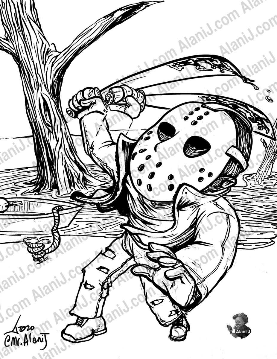 Jason voorhees illustration printable coloring page