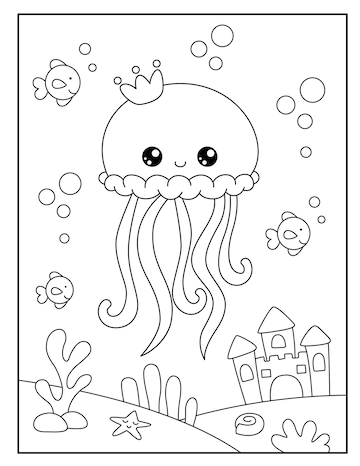 Premium vector cute jellyfish coloring page for kids