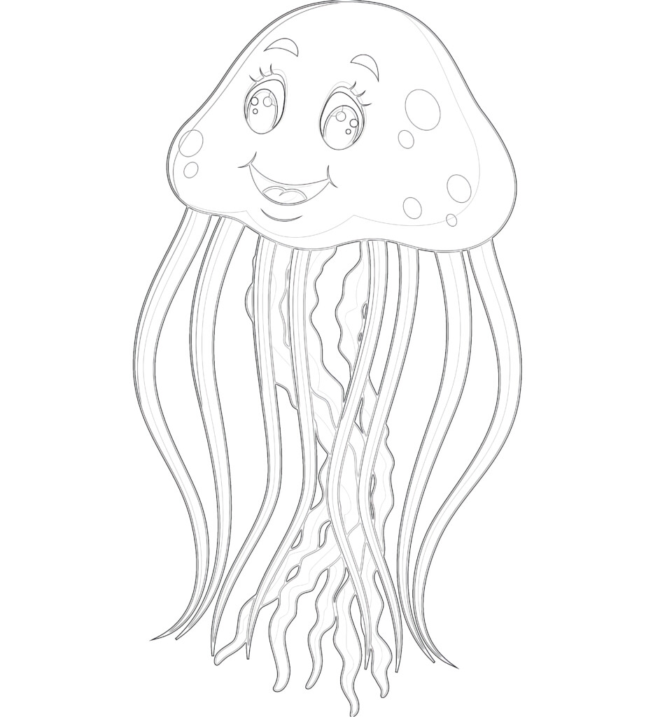 Cute jellyfish cartoon coloring page
