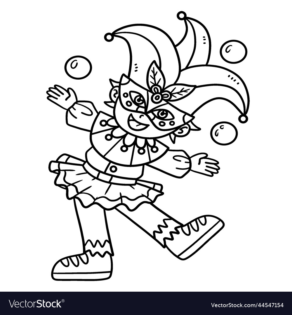 Mardi gras jester boy isolated coloring page vector image
