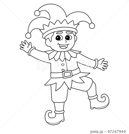Mardi gras jester boy isolated coloring page