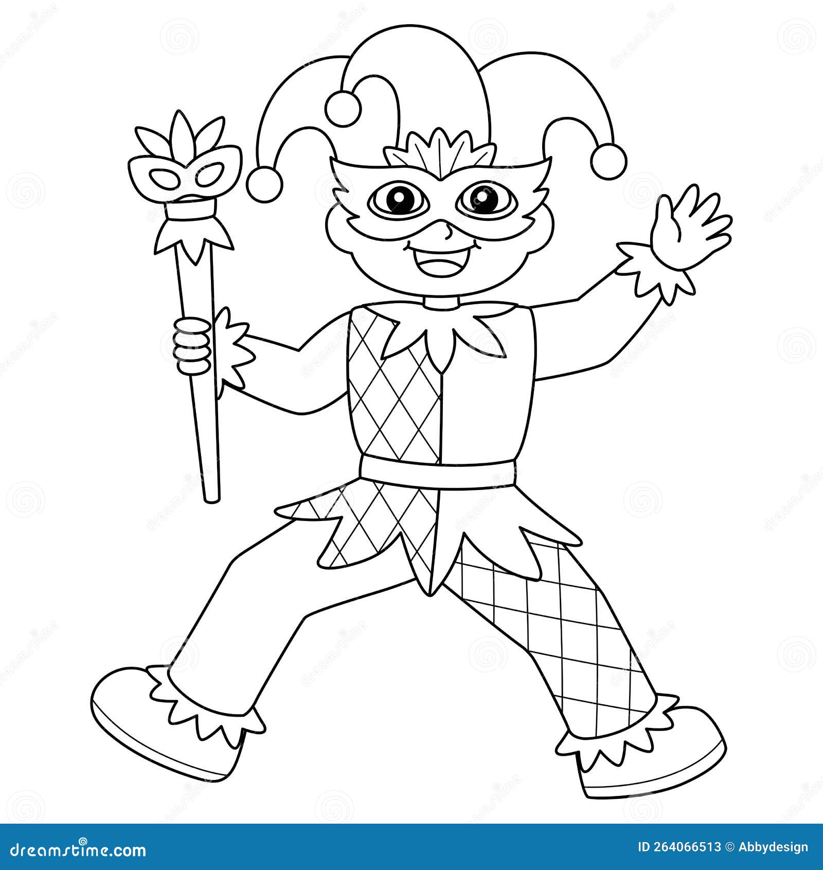 Mardi gras jester boy isolated coloring page stock vector