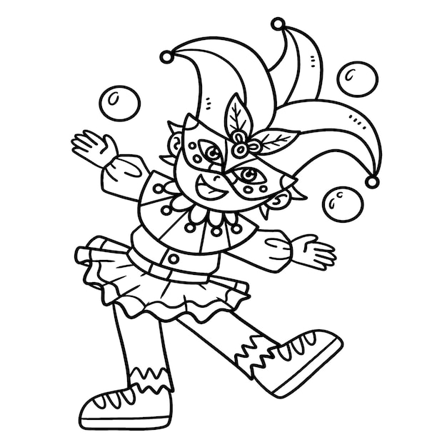 Premium vector mardi gras jester boy isolated coloring page