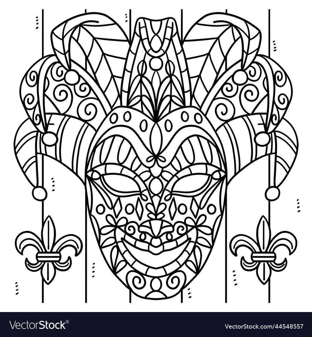 Mardi gras jester mask coloring page for kids vector image