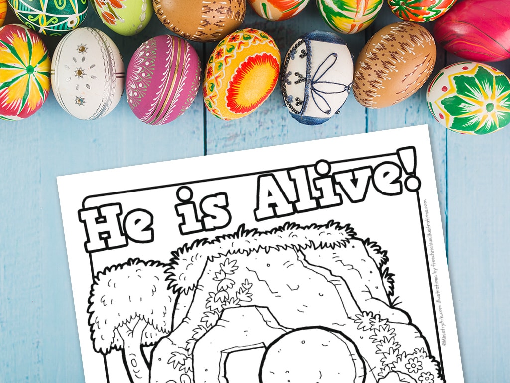 He is alive easter printable coloring sheet â