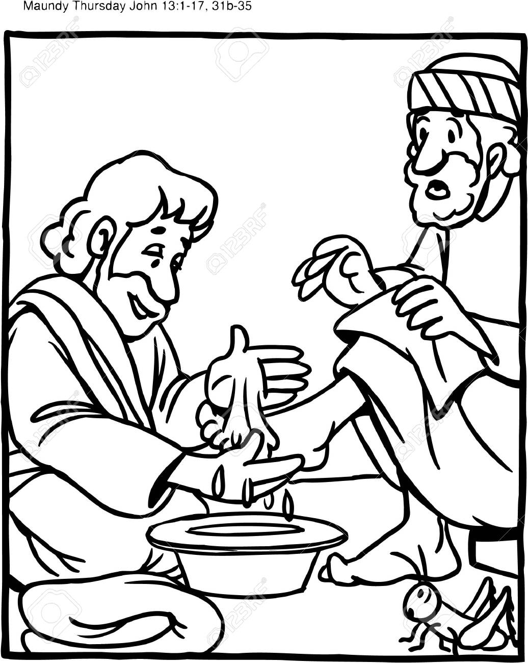 Coloring page jesus washes feet of disciples royalty free svg cliparts vectors and stock illustration image