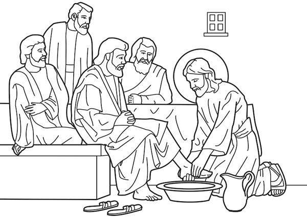 Free coloring page jesus washes disciples feet