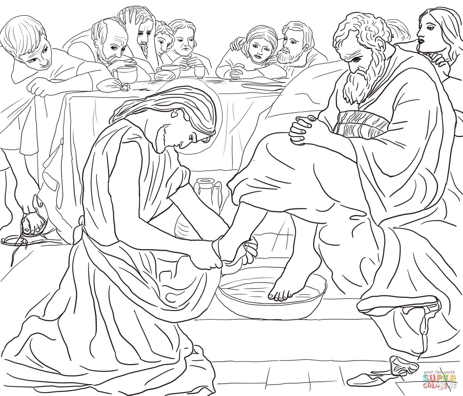 Christ washing peters feet coloring page free printable coloring pages