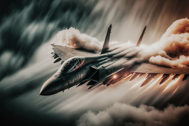 Premium photo military jet aircraft exceeding the speed of sound generative ai