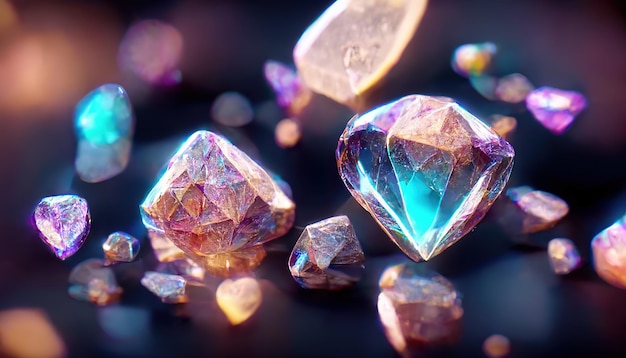 Premium photo shiny gemstones diamonds crystals abstract background beautiful luxury wallpaper digital art