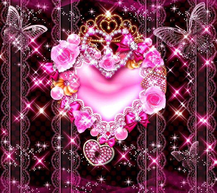 Jewel heart and glittery pink wallpaper pink glitter wallpaper bling wallpaper glitter phone wallpaper