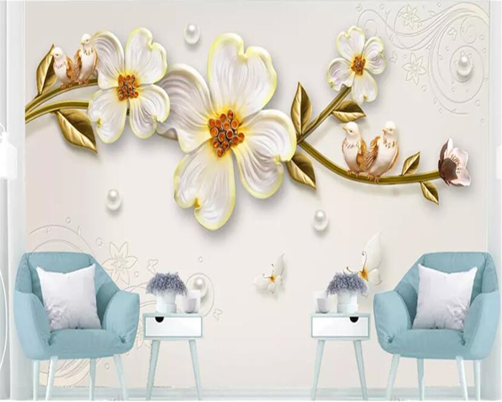 Beibehang custom wallpaper d jewelry relief three simple and stylish new chinese flower background wall paper papel de parede