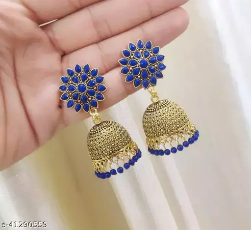 Latest collection sunflower gold jhumka earrings for girls and woman blue color