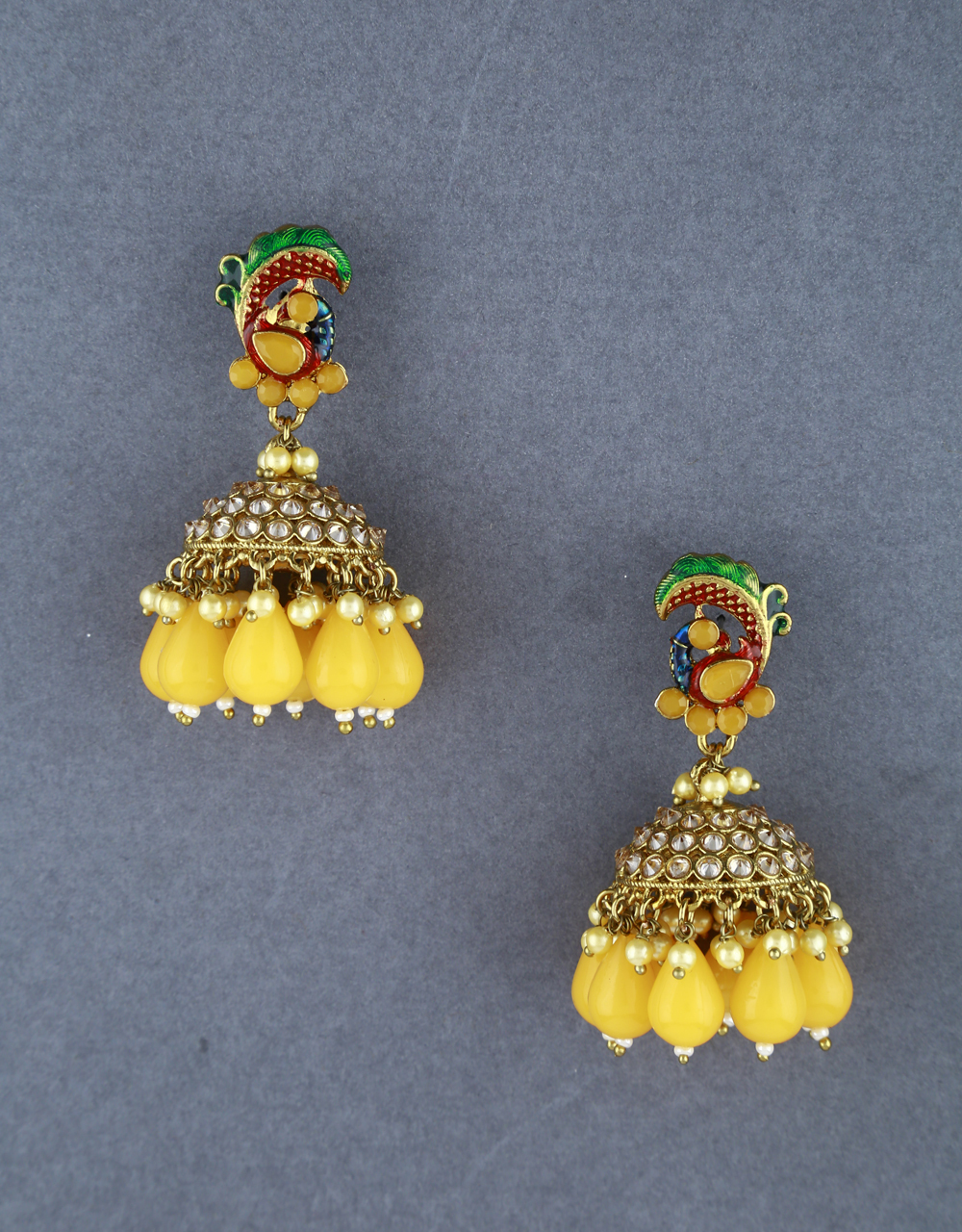 Buy yellow traditional jhumka earrings beads earrings fancy earring set online anuradha art jewellery
