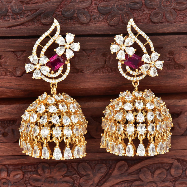 Cz gold plated jhumka earrings â violet purple designer fashion jewellery