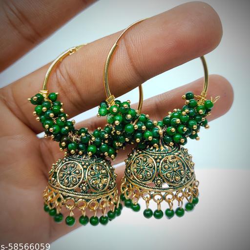 Raj jewellery hoop jhumka earrings with studded pearl