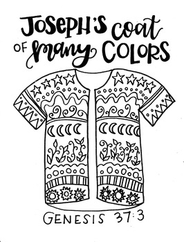 Josephs coat of many colors coloring page with bible reference by kelly lauth