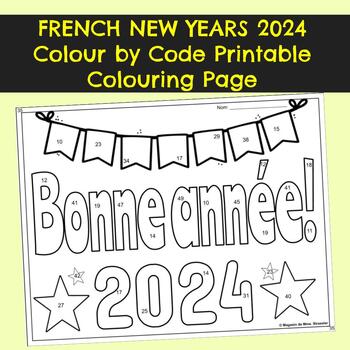 French new years colour by code printable colouring page tpt