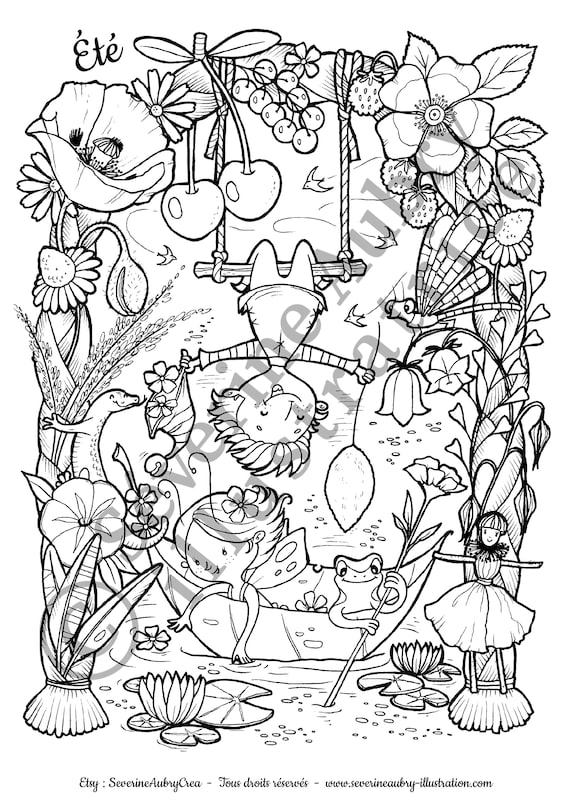 Coloring page summer digital to print and color