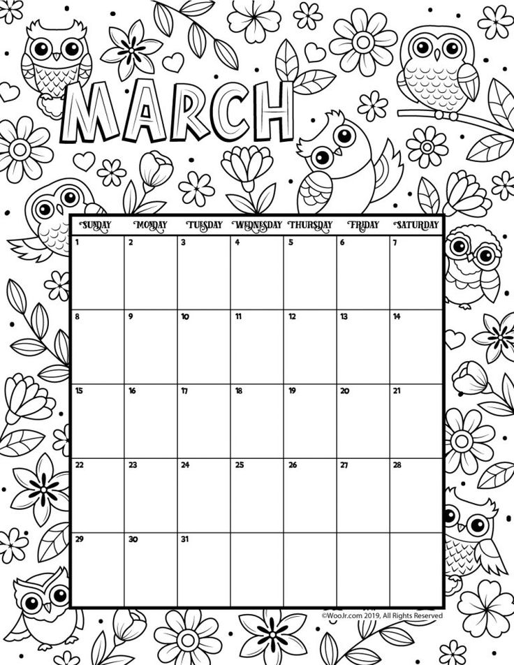 Printable coloring calendar for and woo jr kids activities childrens publishing kids calendar coloring calendar printable calendar template