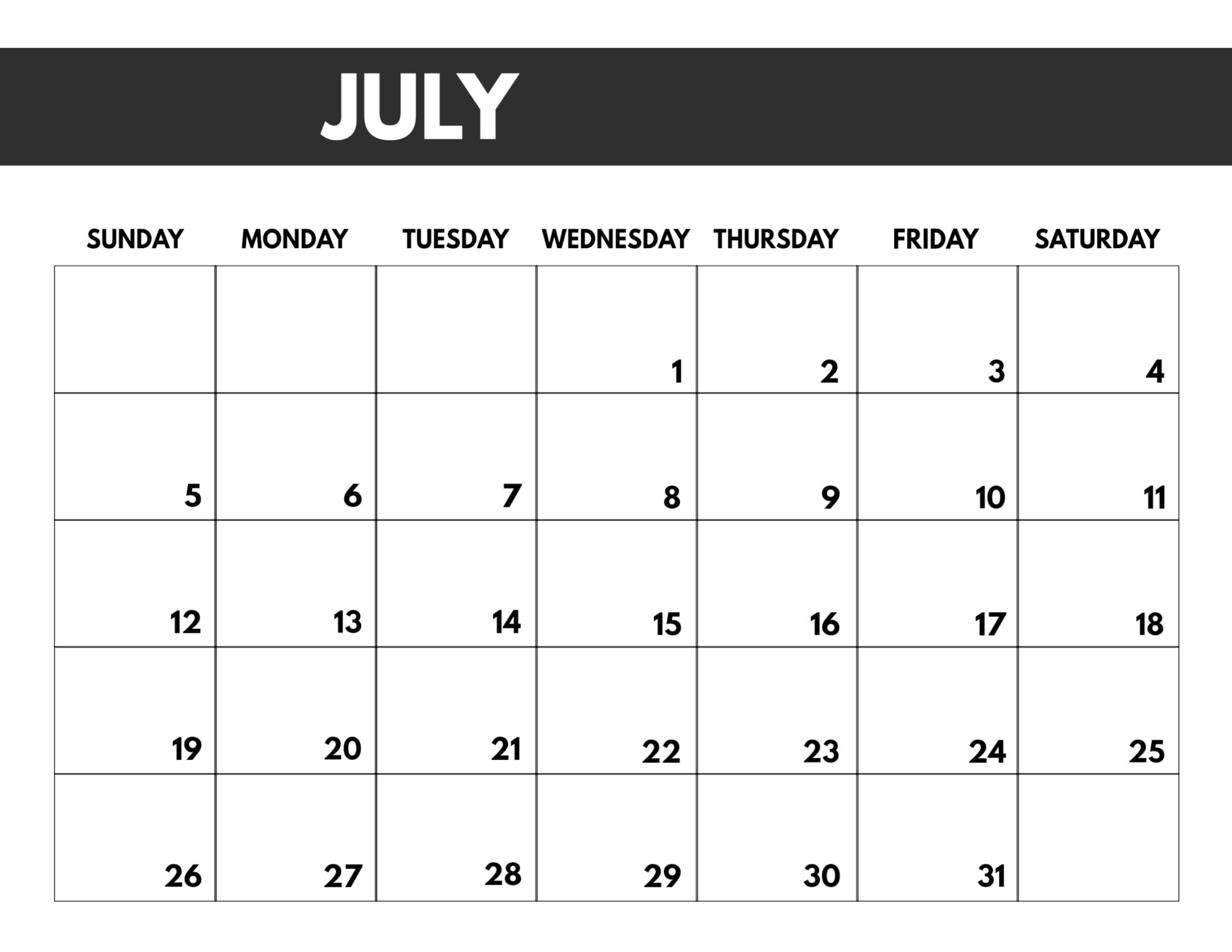 Free monthly calendar template