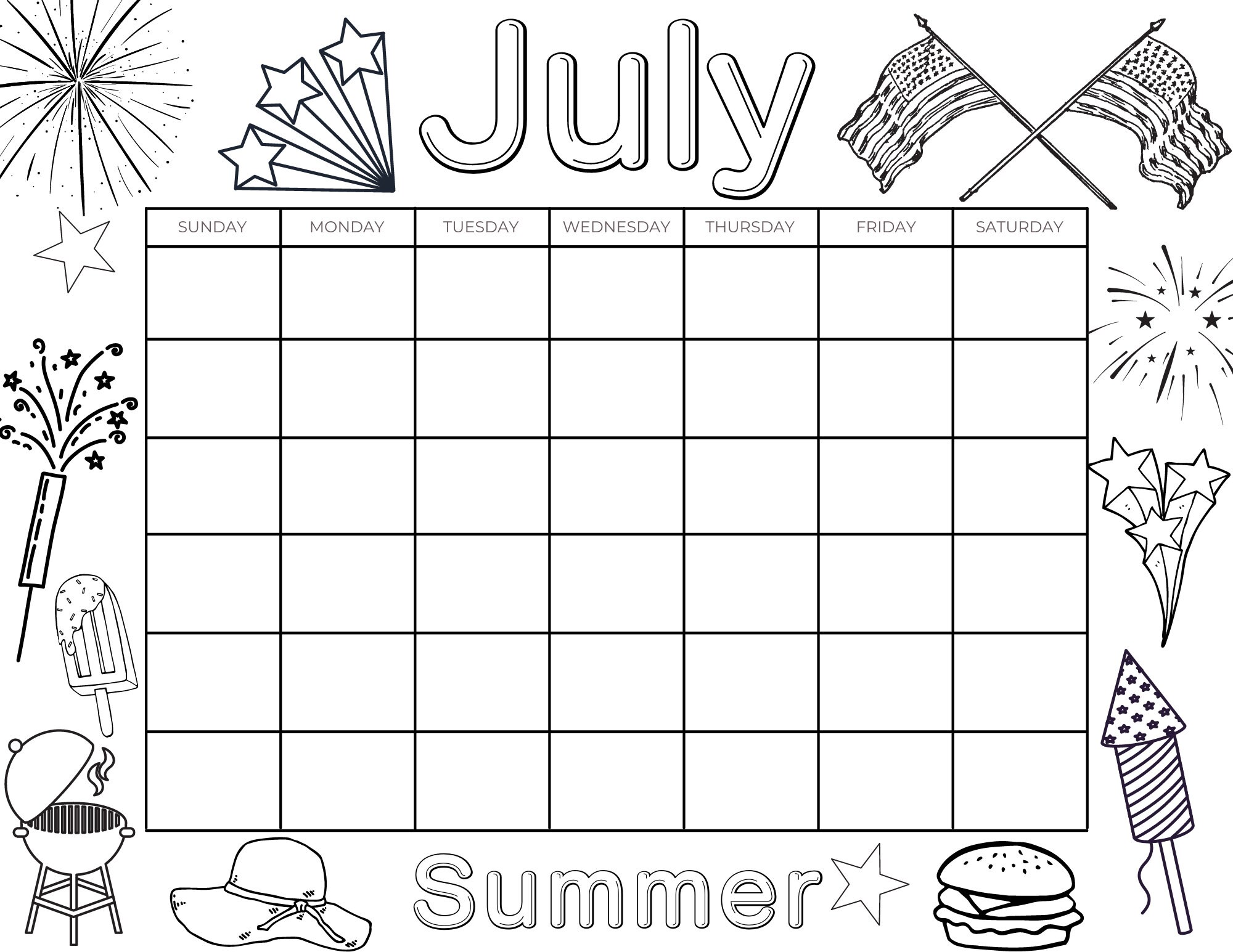 Printable coloring calendar for kids kids calendar printable kids calendar instant download