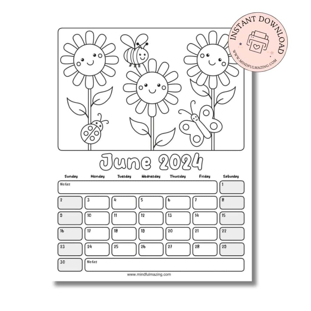 Free printable coloring calendar for kids in â