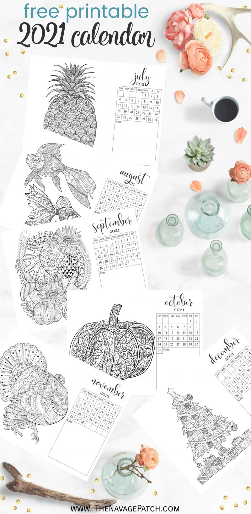 Free printable adult coloring calendars for