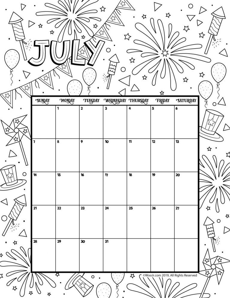 July coloring calendar woo jr kids activities childrens publishing coloring calendar calendar craft kids calendar