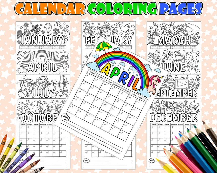 Printable pdf month calendar coloring pages coloring monthly calen â posh park